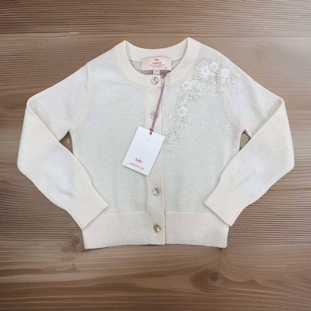 Kilte Collection Toddler Girl Mini Bijou 100% Cashmere Cardigan size 3-4T Ivory
